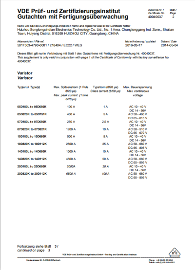 嵩隆鑫电VDE证书40040037