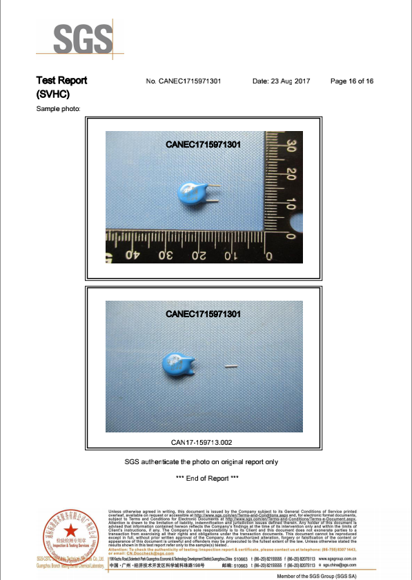 Reach English report on Songlongxin varistors in 2017