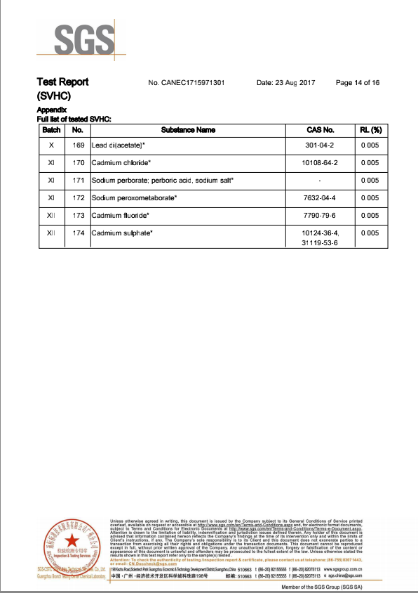 Reach English report on Songlongxin varistors in 2017